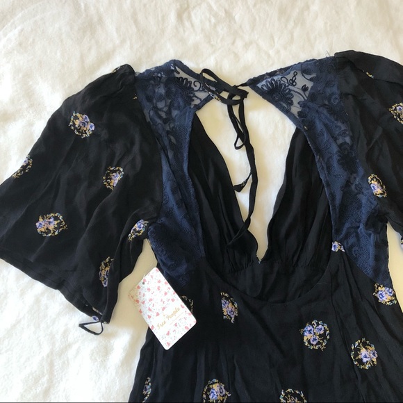 Free People Navy Open Back Flowy Lace Dress - Picture 7 of 7
